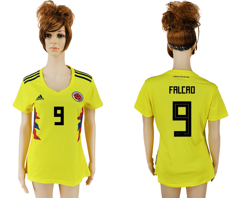 Maillot de femmes par cher Columbia #9 FALCAO YELLOW 2018 FIFA W